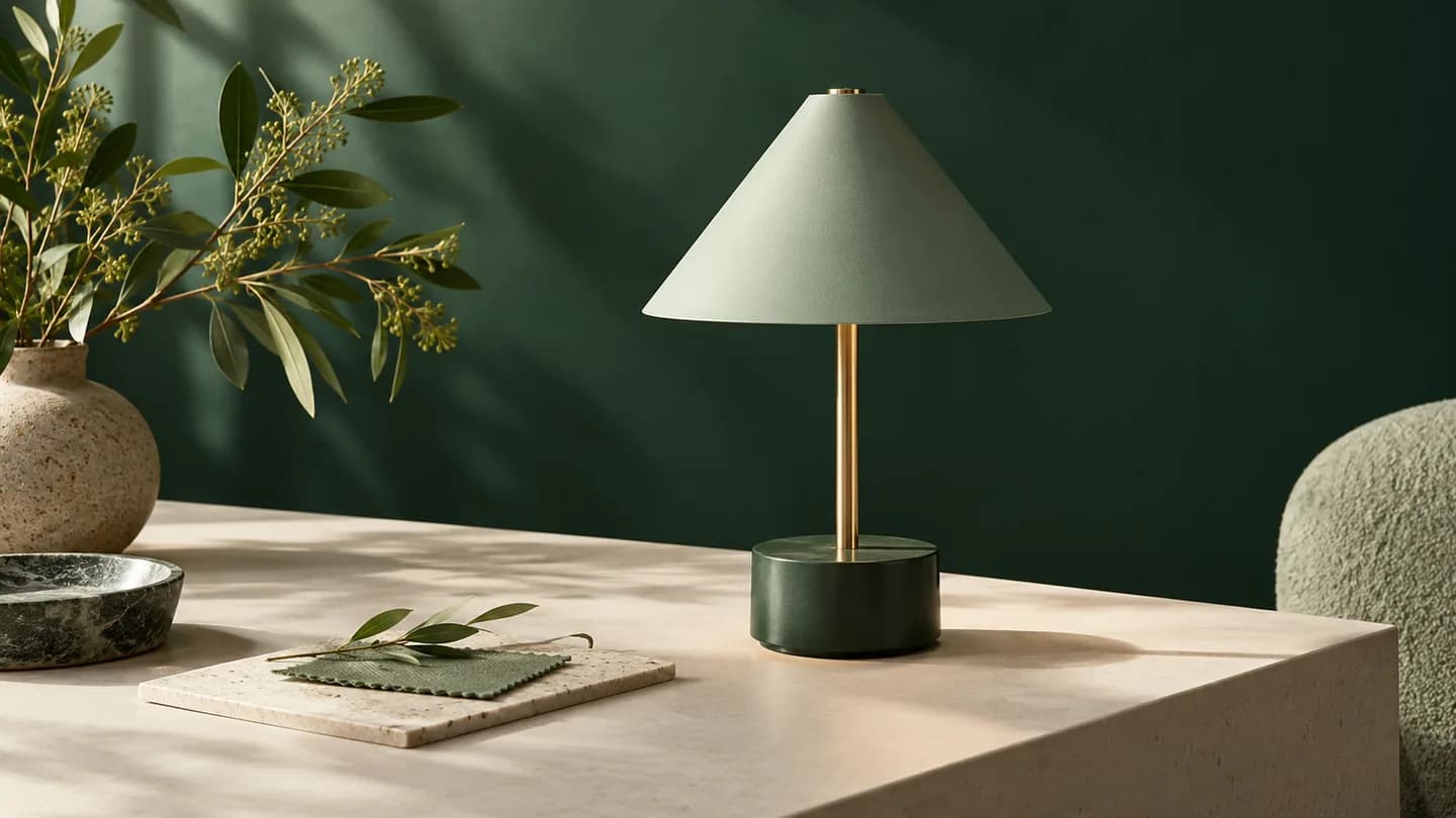 A green portable lamp showing shape and material details under studio light