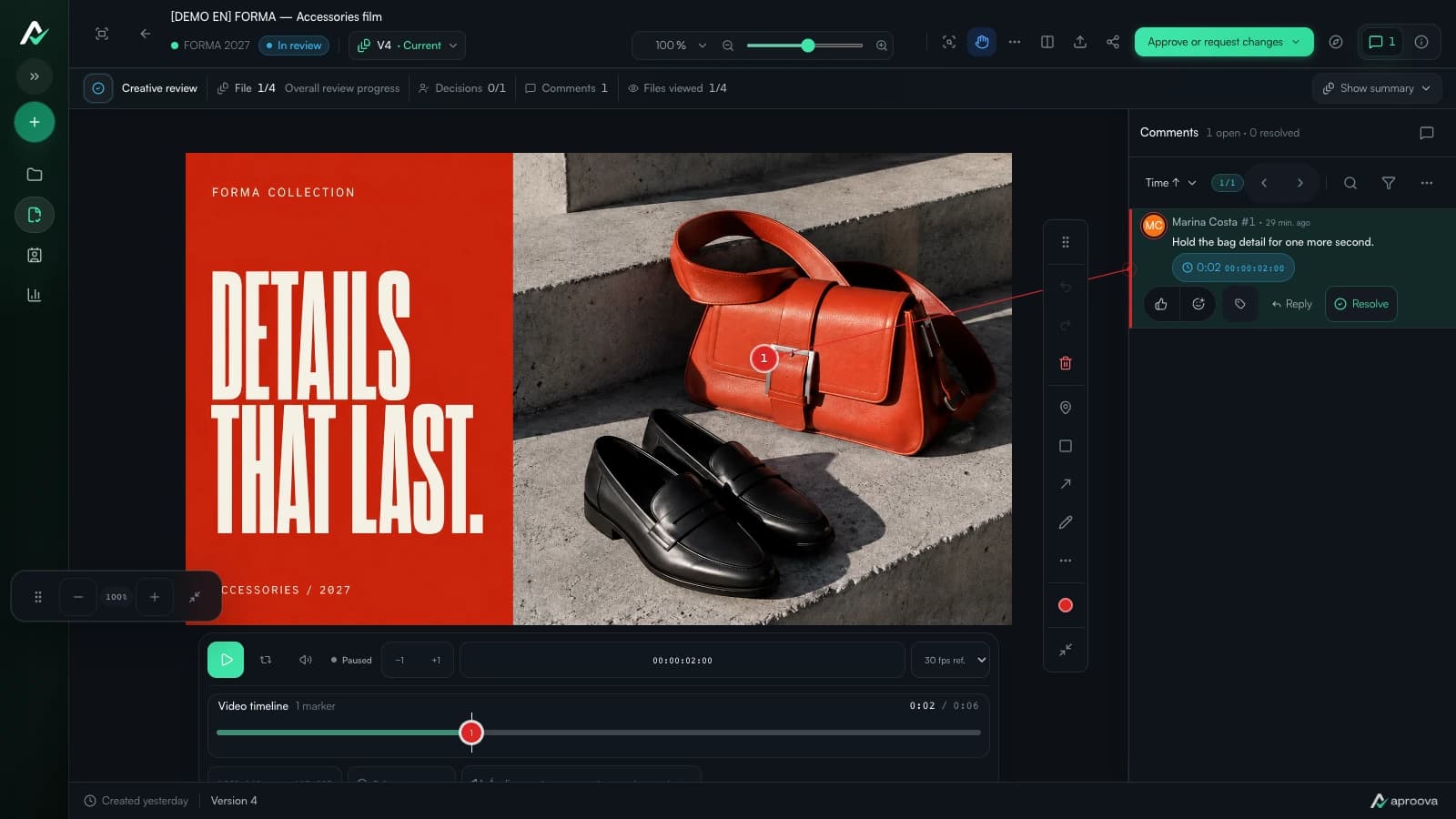 Real Aproova review of the FORMA accessories film, with a comment about the red bag on the timeline