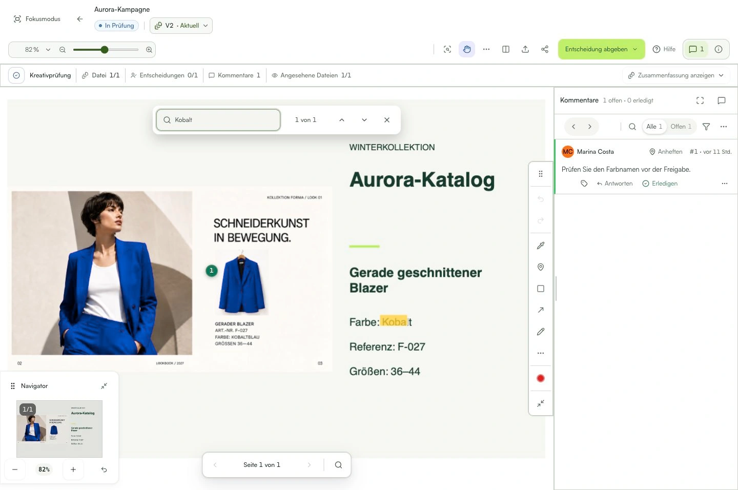 Die Suche hat Kobalt gefunden und das Wort im PDF markiert.