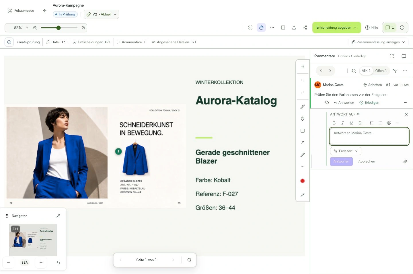 Mit Antworten besprechen, nach der Kontrolle mit Erledigen abschließen.