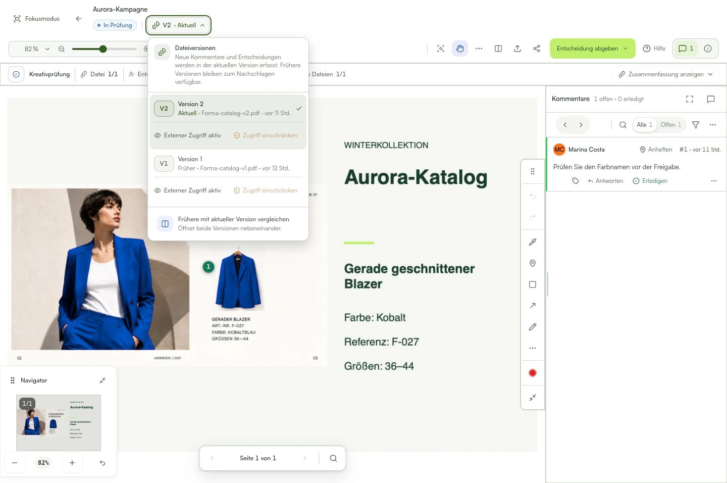 Die vorherige Version bleibt im Verlauf verfügbar.