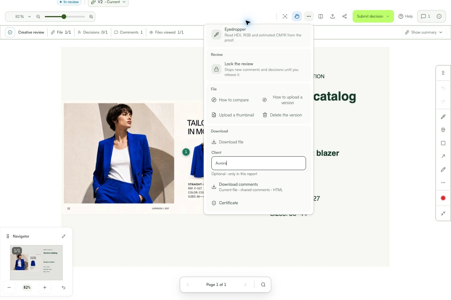 Under More tools, name the client and download the comments.