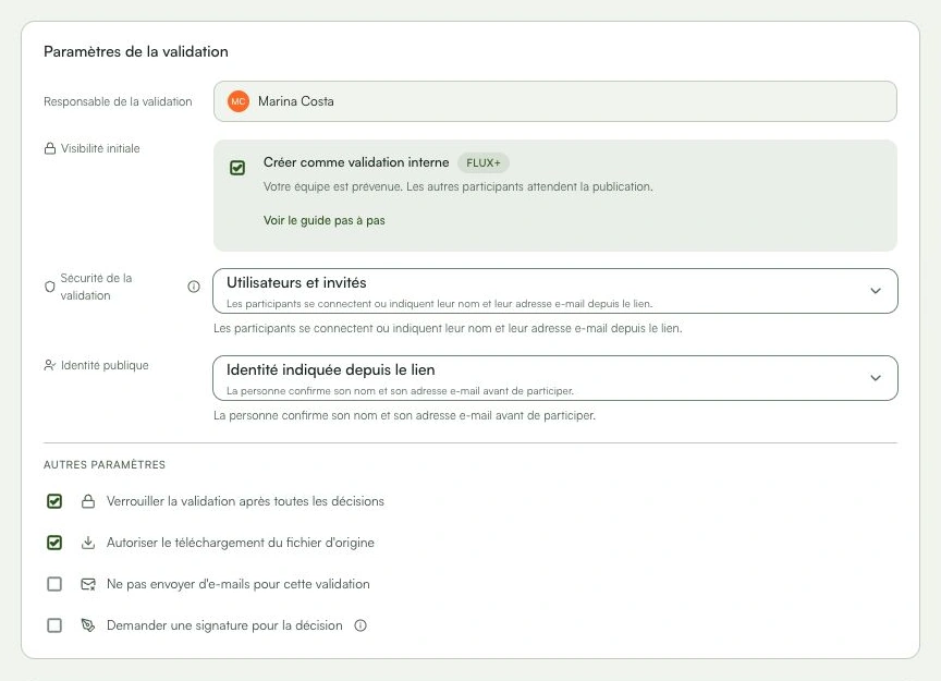 Définissez les accès et le démarrage de la révision.