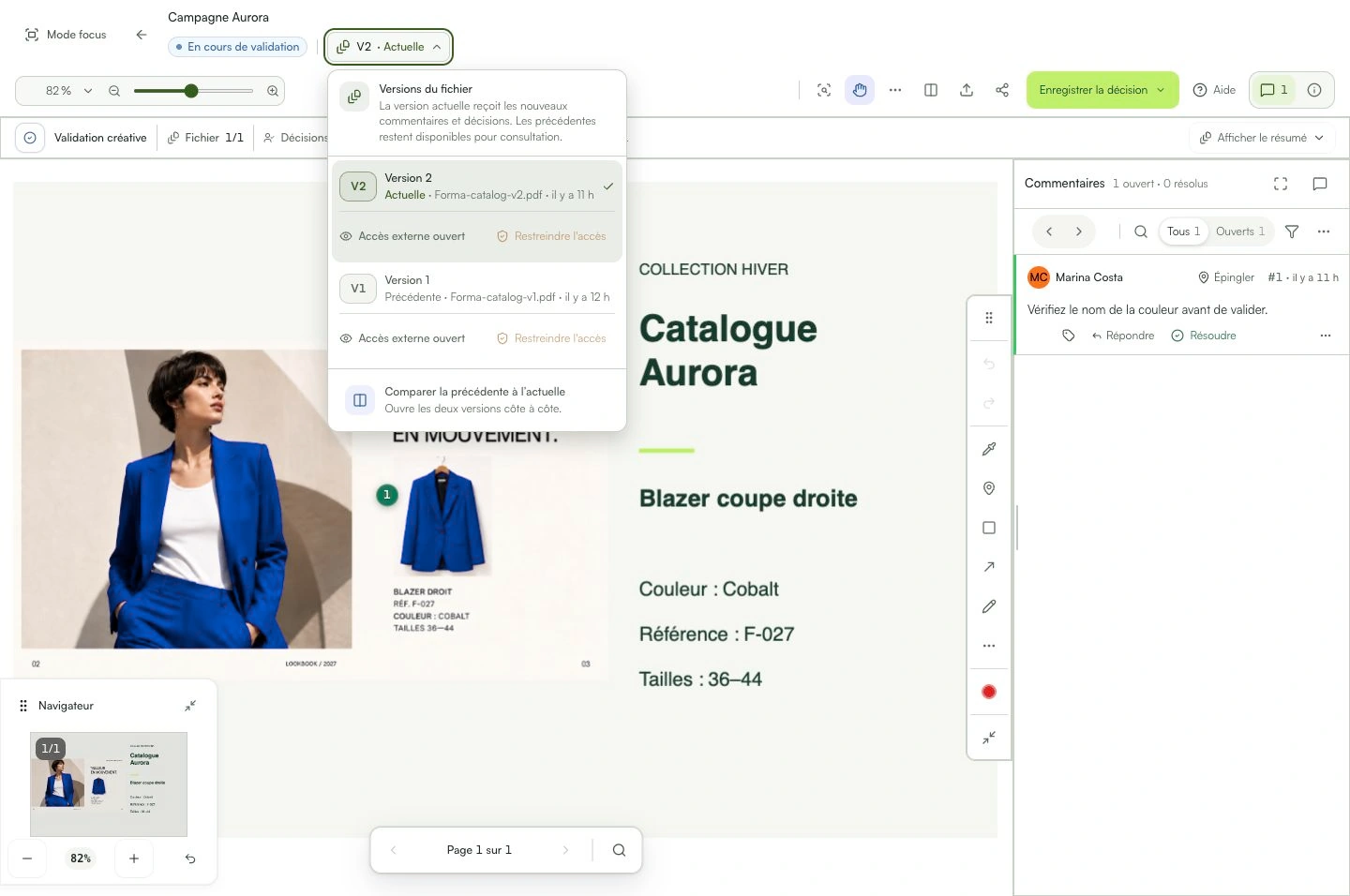 La version précédente reste disponible dans l’historique.