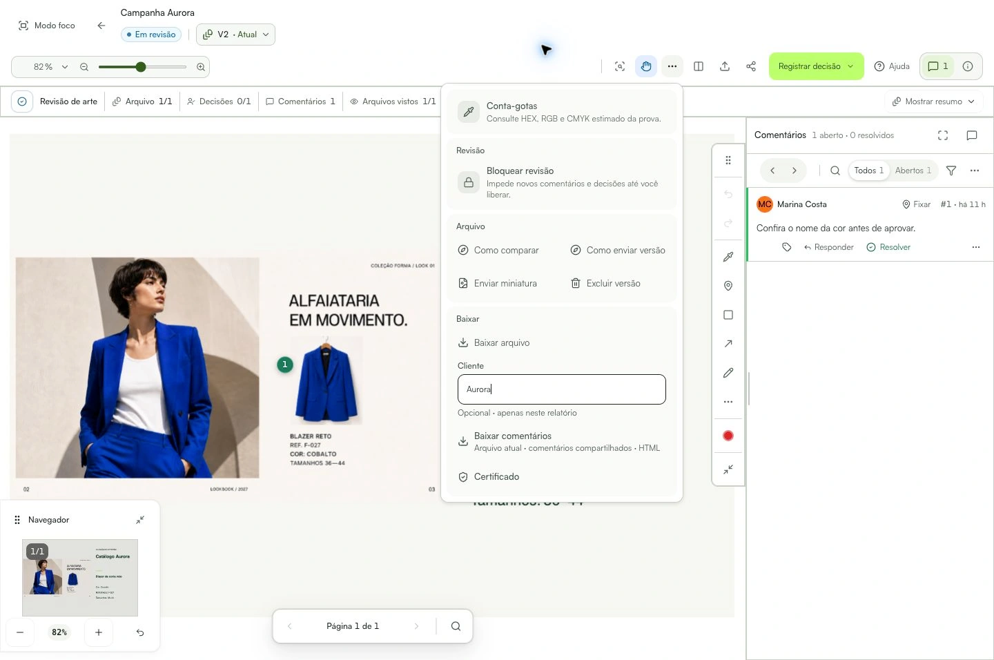 Em Mais ferramentas, dê um nome ao cliente e baixe os comentários.