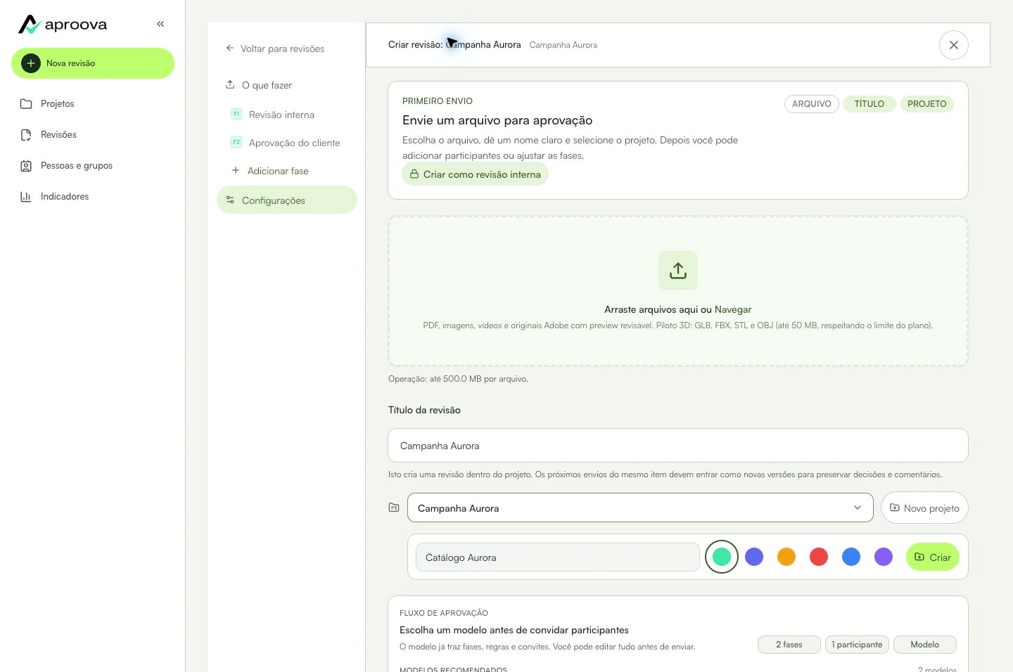 Crie um projeto para reunir as revisões do mesmo trabalho.