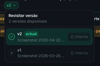 Detalle del selector de versiones con la acción Interna