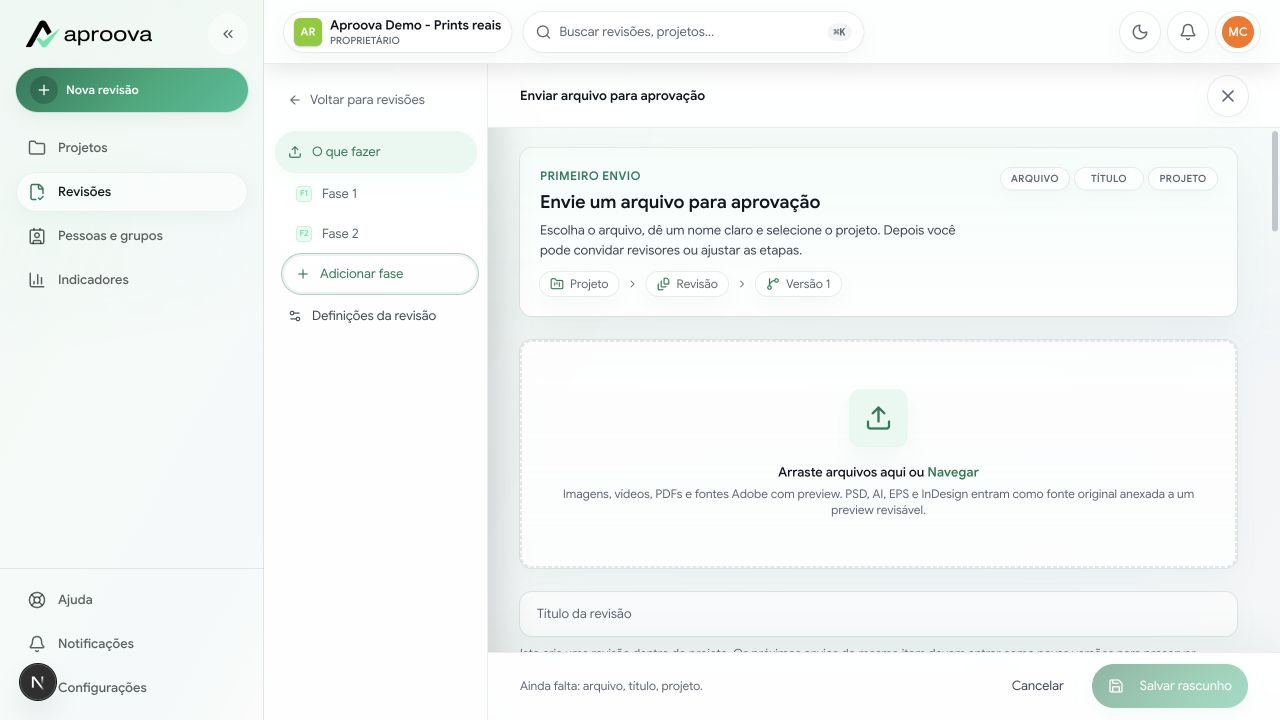 Nova revisão com duas fases e a ação Adicionar fase visível