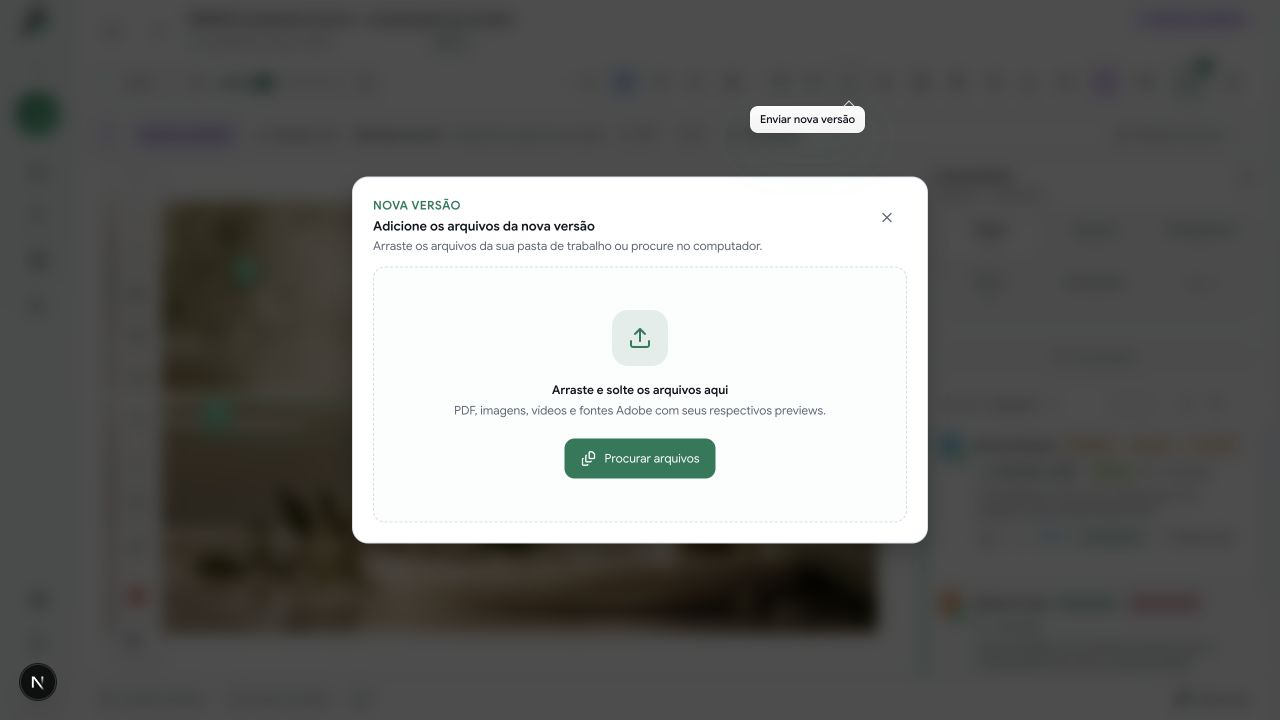 Janela real para adicionar os arquivos de uma nova versão