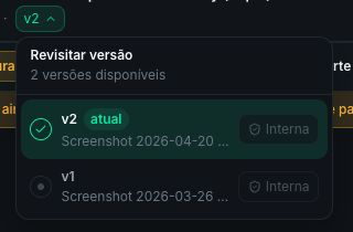 Close do seletor de versões com a ação Interna
